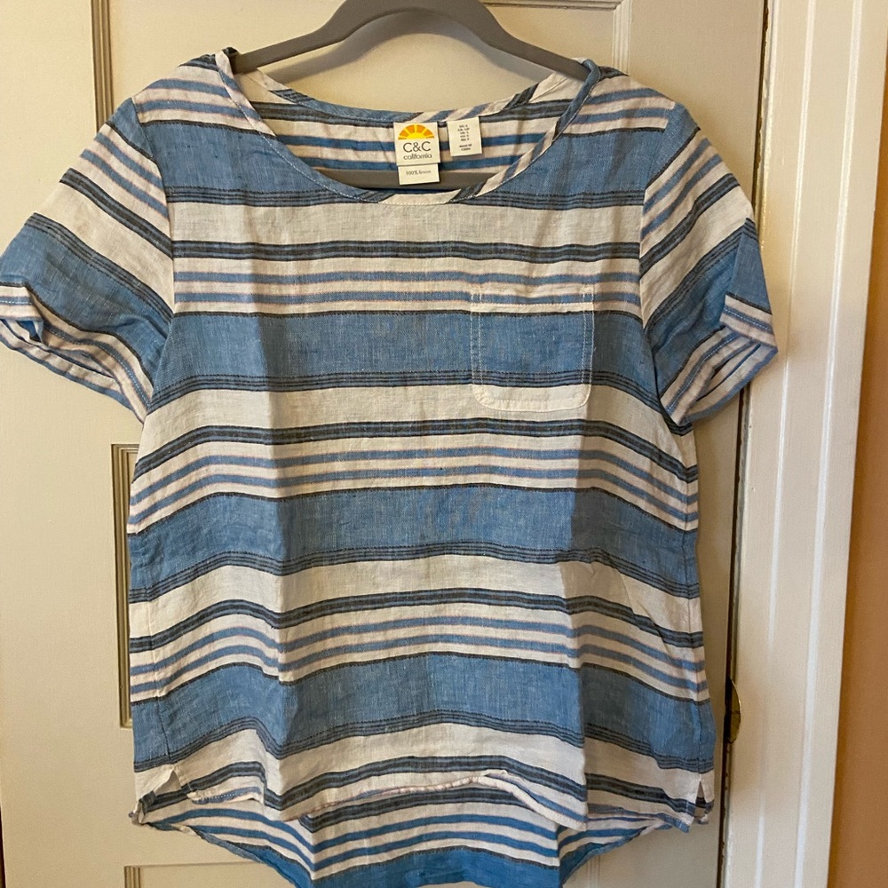 C&C California blue & white linen striped shirt